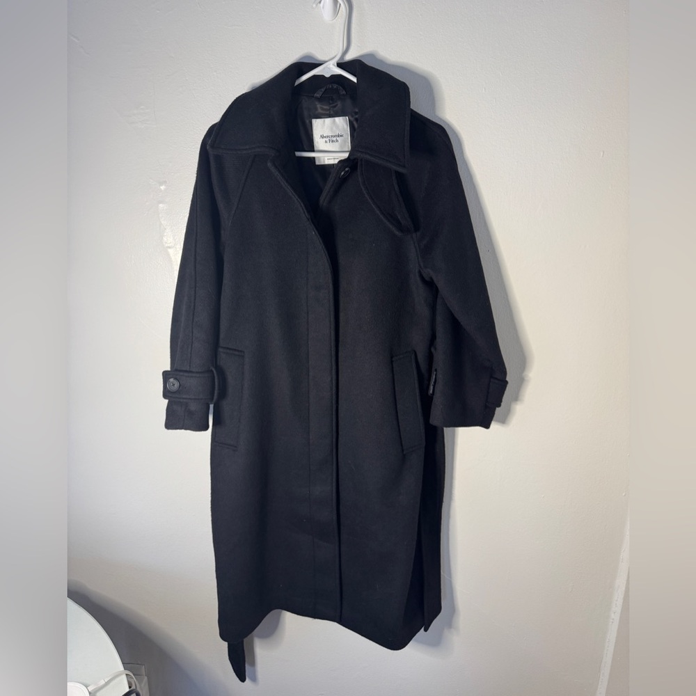 Wool blend belted coat extra small petite black Abercrombie top coat driving
